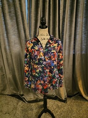 Talbots Multicolor Floral Zip-Neck Long Sleeve Pullover